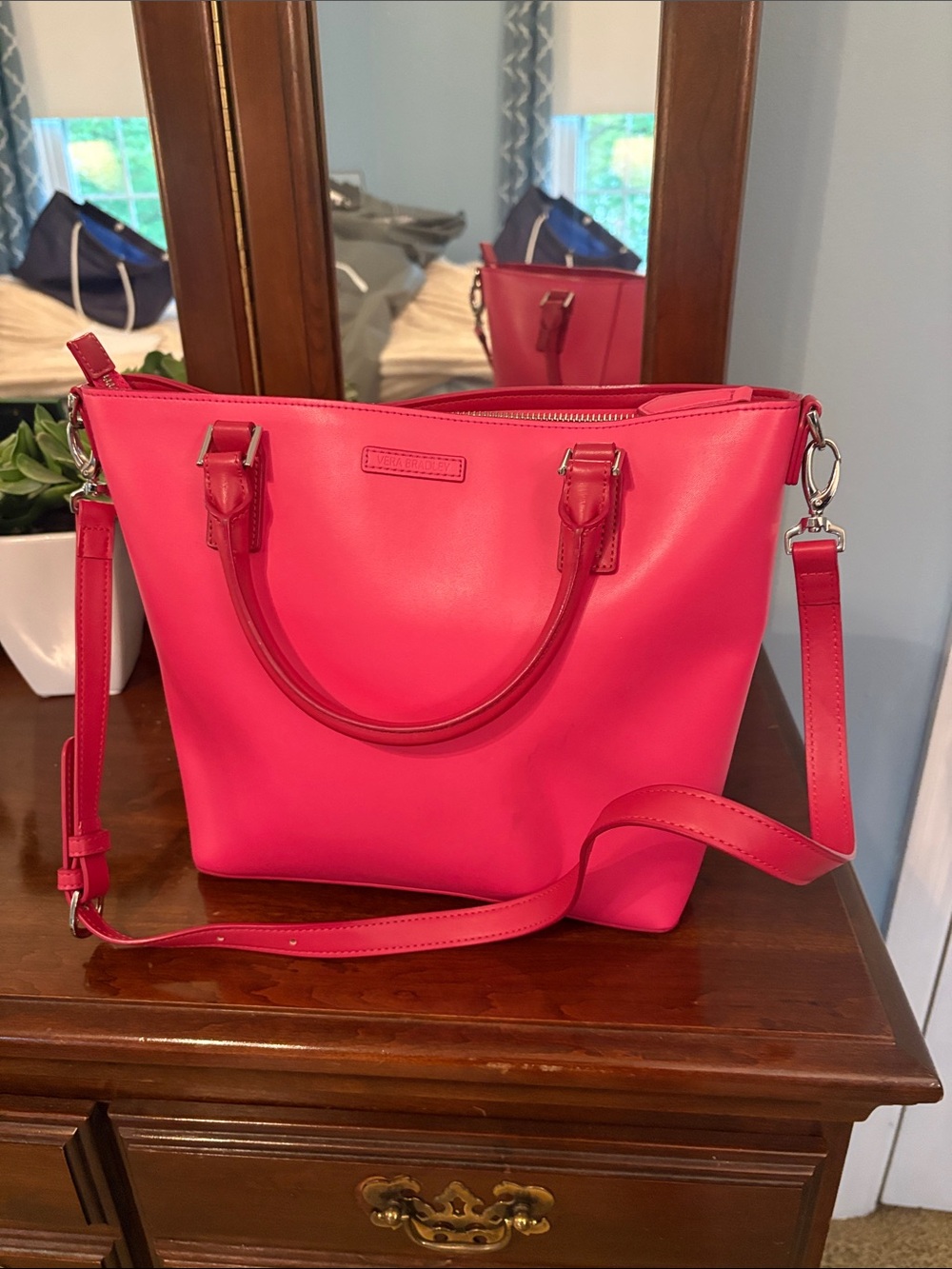 Vera Bradley Hot Pink Leather Tote Handbag - Women's Shoulder Bag - Picture 2 of 5